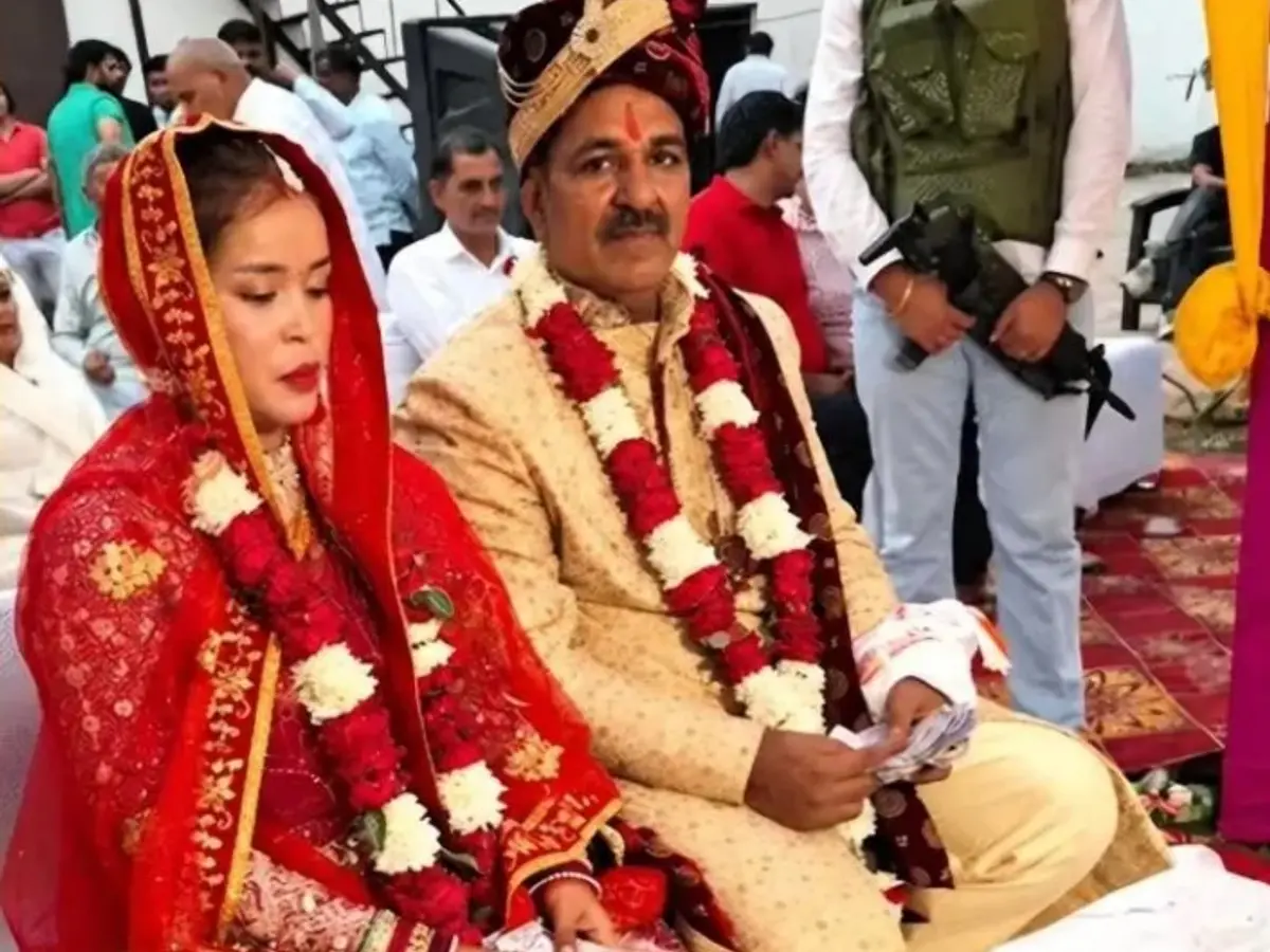 Jailed Haryana gangster Mainpal Dhilla married his Cambodian partner under heavy police security.