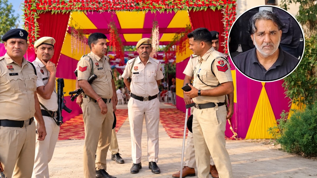 Heavy police deployment at the wedding venue of the jailed Haryana gangster and his Cambodian partner.