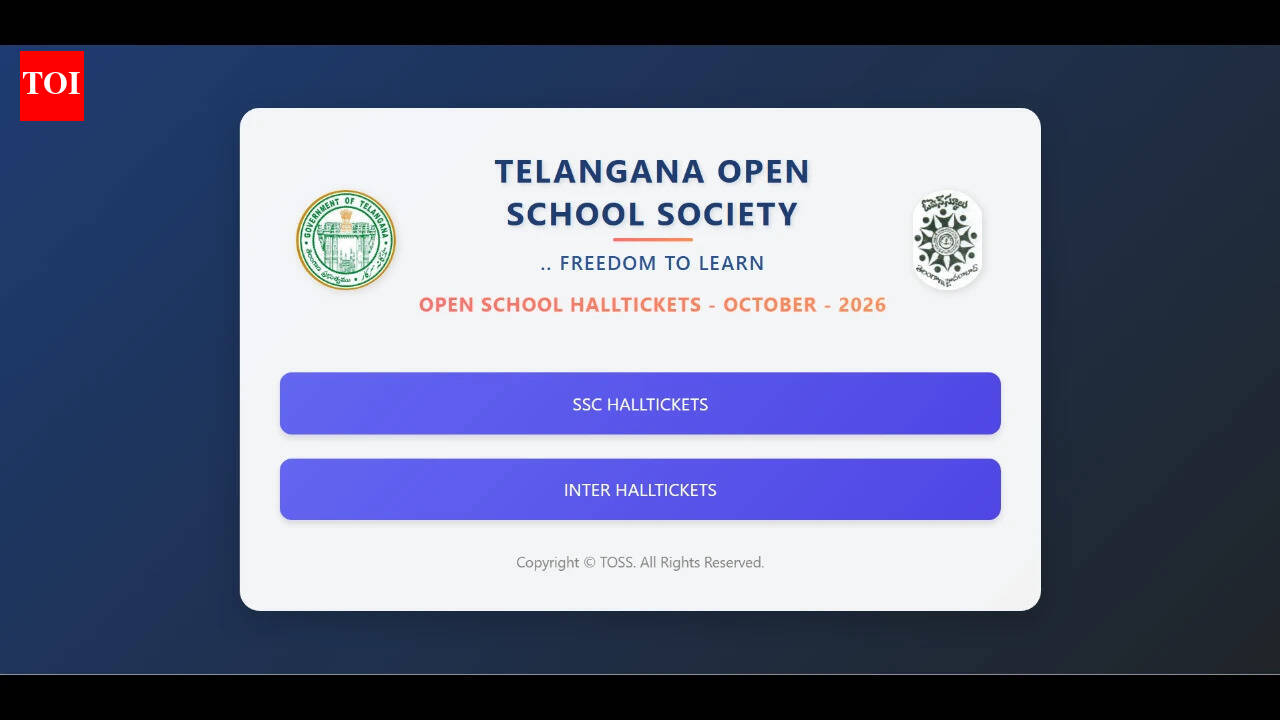 A screenshot showing the download portal for the Telangana Open School Society SSC and Intermediate hall tickets.