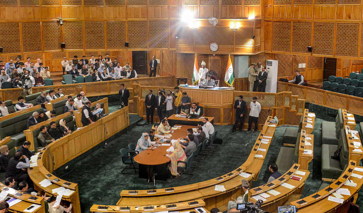 A view of the Jammu and Kashmir Legislative Assembly where discussions and political dynamics surrounding the statehood resolution take place.