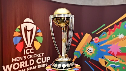 The trophy for the 2027 ICC Men's Cricket World Cup, which will be co-hosted by South Africa, Zimbabwe, and Namibia.