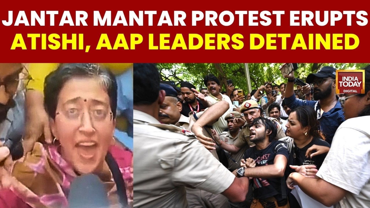 Delhi Police detain protesters and political leaders during demonstrations against the Election Commission near Jantar Mantar.